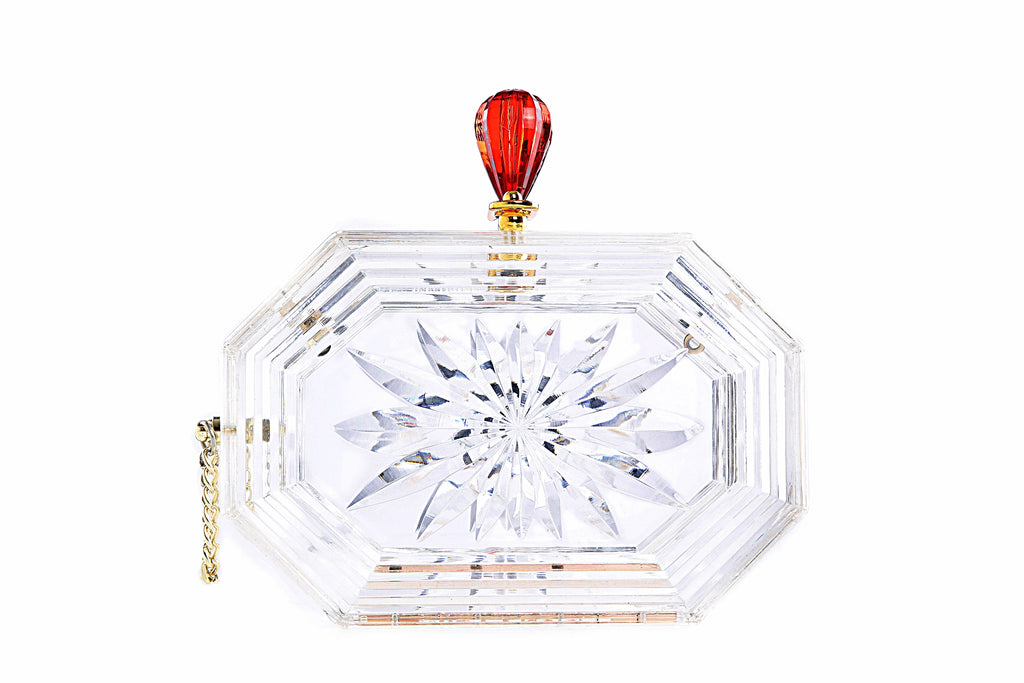 Perfume Bottle Clear Flower Cut Acrylic Box Clutch-Clear