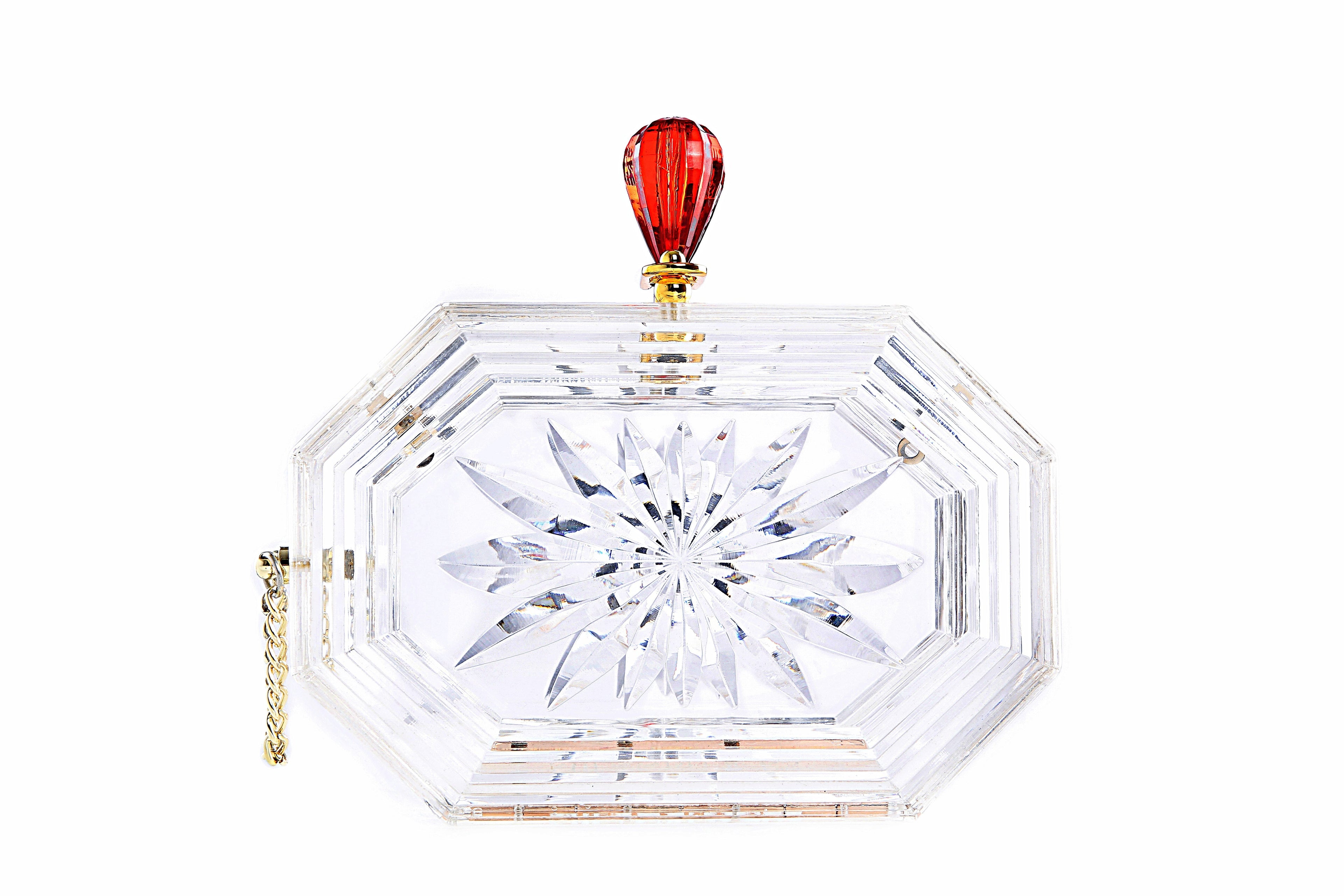Perfume Bottle Clear Flower Cut Acrylic Box Clutch-Clear